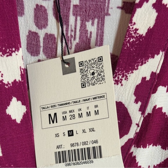 Zara Abstract Magenta Ivory   Button Front Boho tiered oversized shirt dress M - Picture 11 of 15